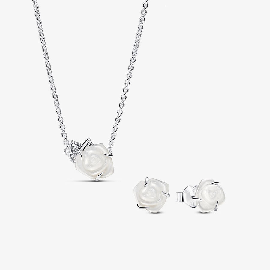 Set cadou de bijuterii cu trandafir alb înflorit image number 0