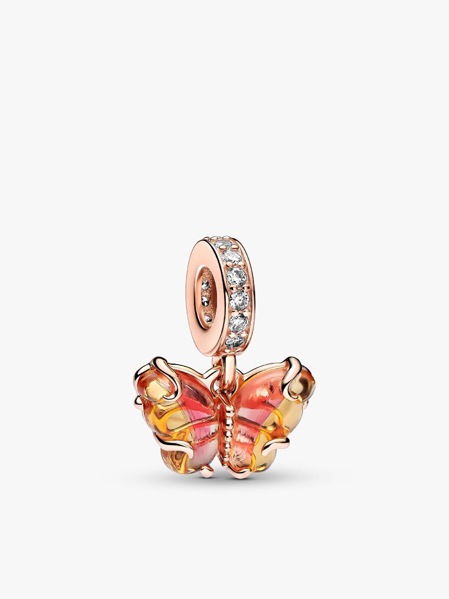Talisman de tip pandantiv cu fluture din sticlă de Murano în nuanțele roz și galben