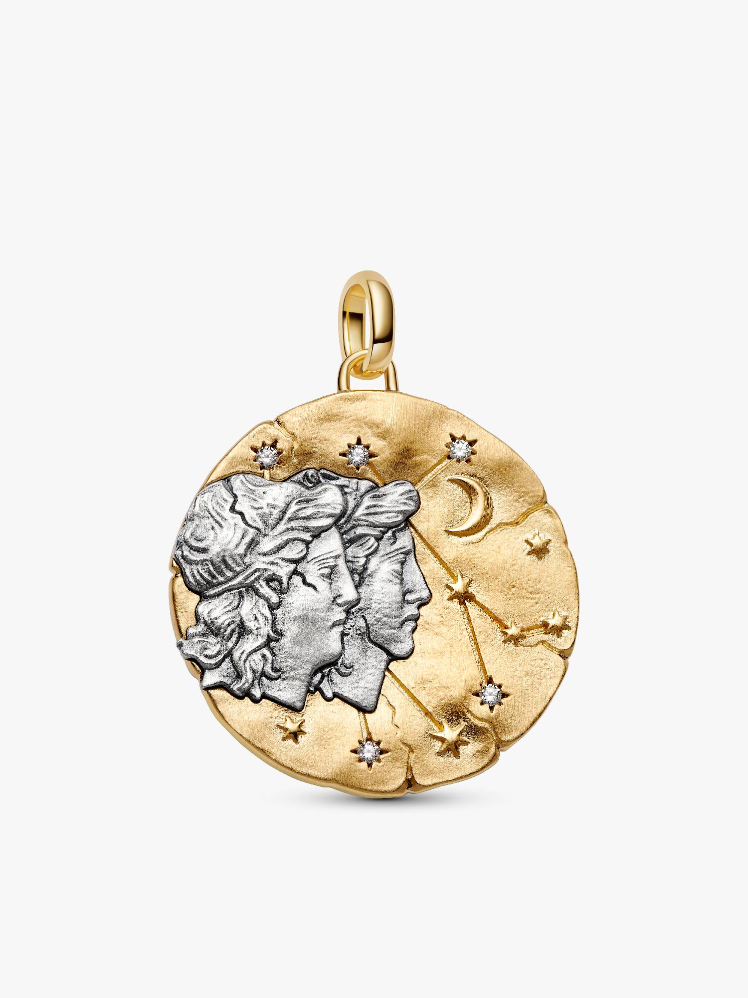 Talisman de tip medalion supradimensionat cu semnul zodiacal Gemeni