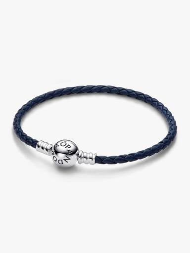 Brățară din piele împletită albastră cu sistem de închidere rotund Pandora Moments
