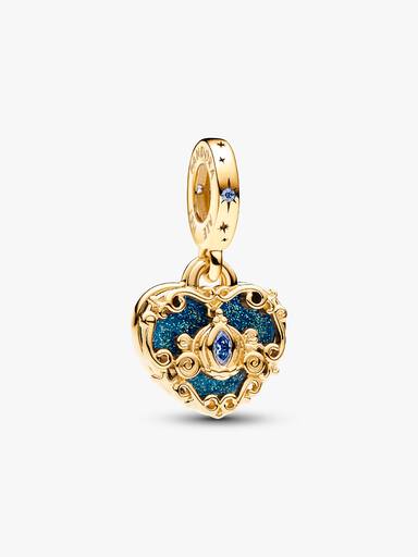 Talisman de tip pandantiv dublu Disney Cinderella's Carriage și inimioară