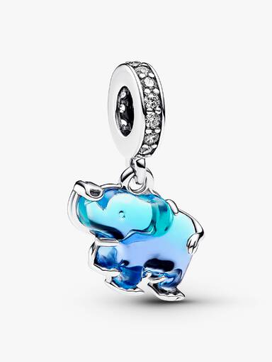 Talisman de tip pandantiv cu elefant din sticlă de Murano albastră