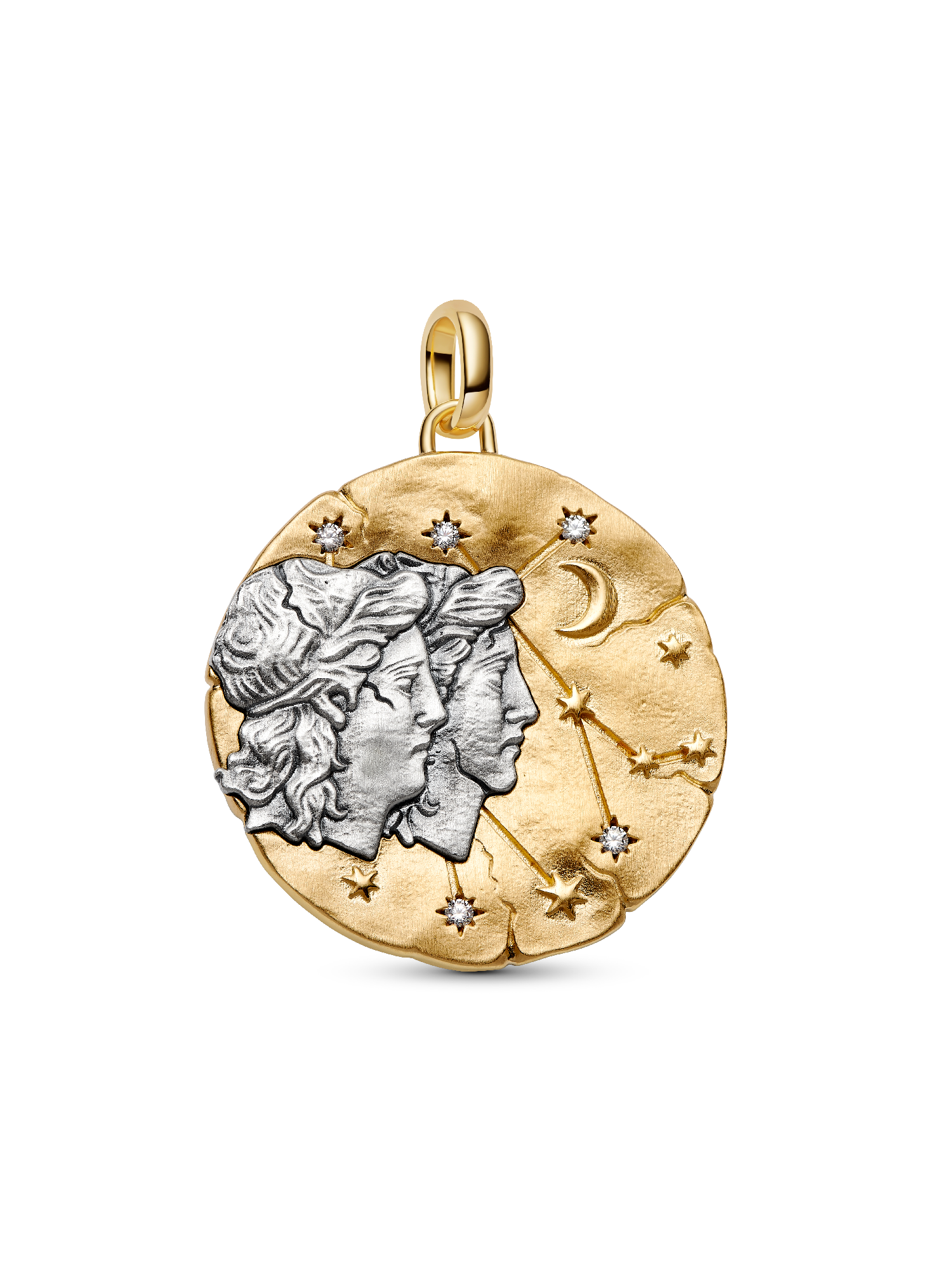 Talisman de tip medalion supradimensionat cu semnul zodiacal Gemeni