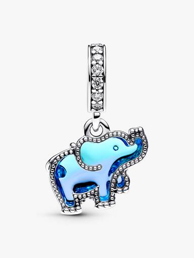 Talisman de tip pandantiv cu elefant din sticlă de Murano albastră