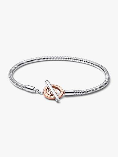 Brățară Pandora Signature cu lanț clasic cu bară în T cu logo în două nuanțe