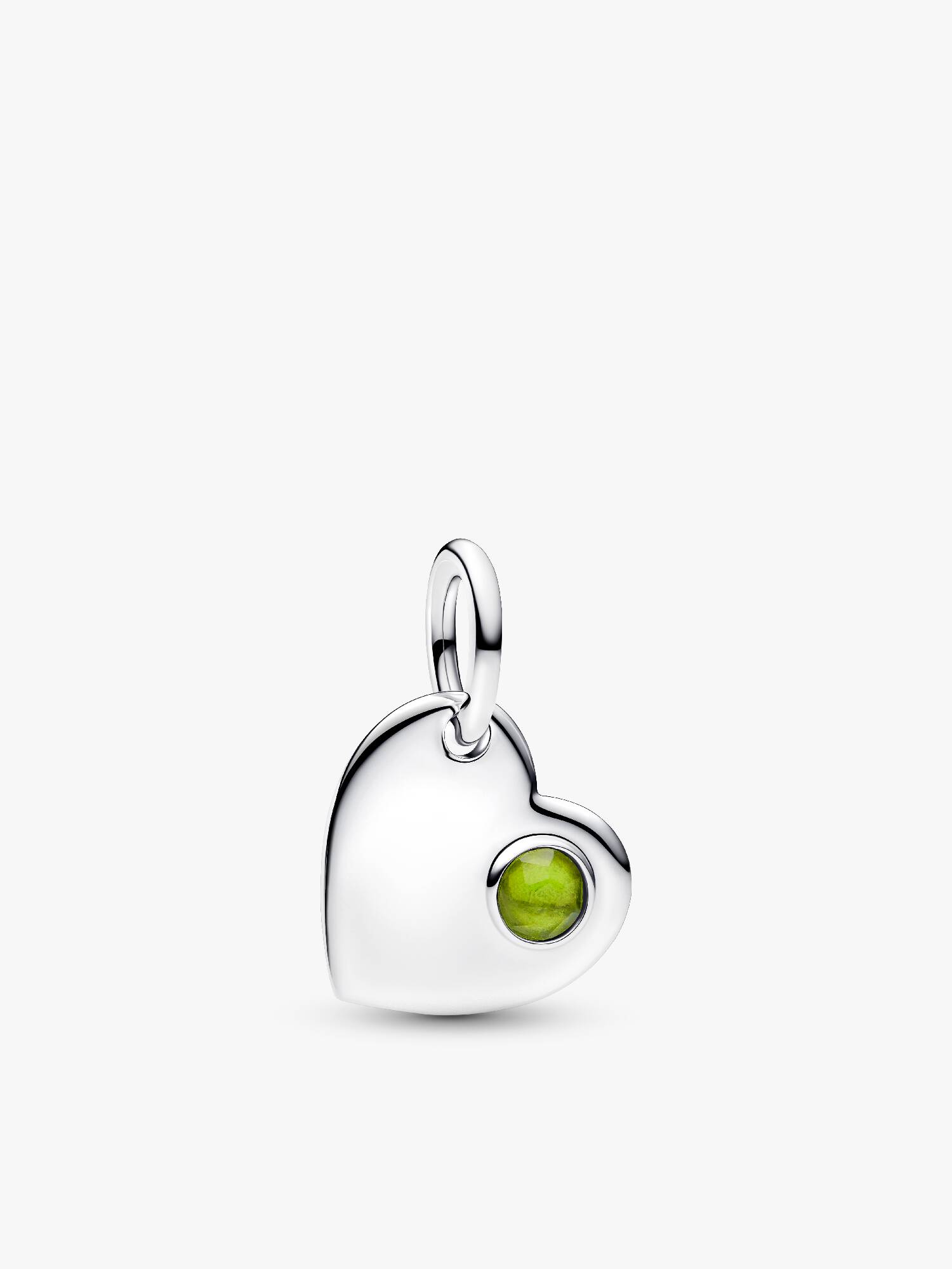 Talisman de tip pandantiv cu inimă inscripționabilă și piatră de culoarea verde primăvară, reprezentativ pentru luna august