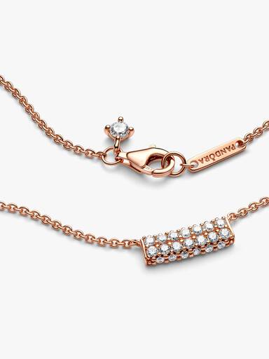 Colier cu bară cu un rând dublu de pietre pavé Pandora Timeless