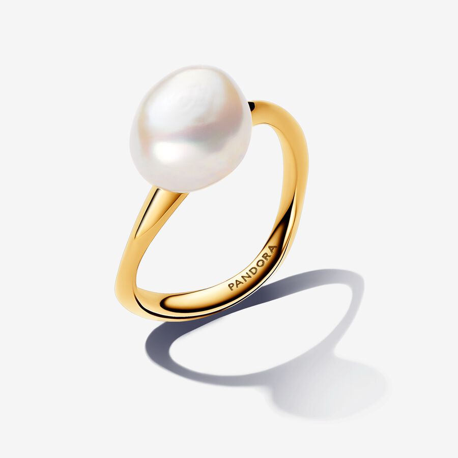 Inel cu perlă de cultură de apă dulce tratată în stil baroc image number 0