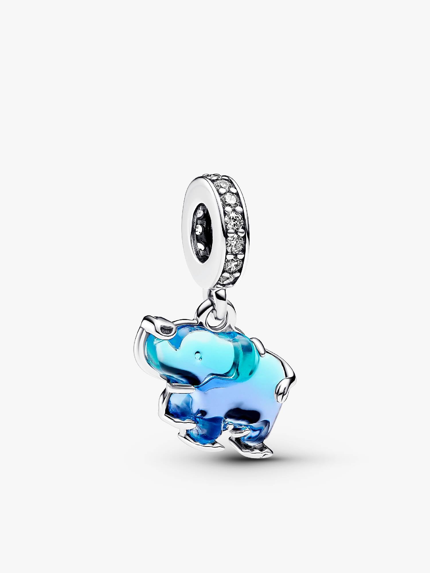 Talisman de tip pandantiv cu elefant din sticlă de Murano albastră