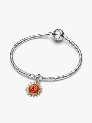 Talisman de tip pandantiv rotativ, cu soare, în două tonuri metalice