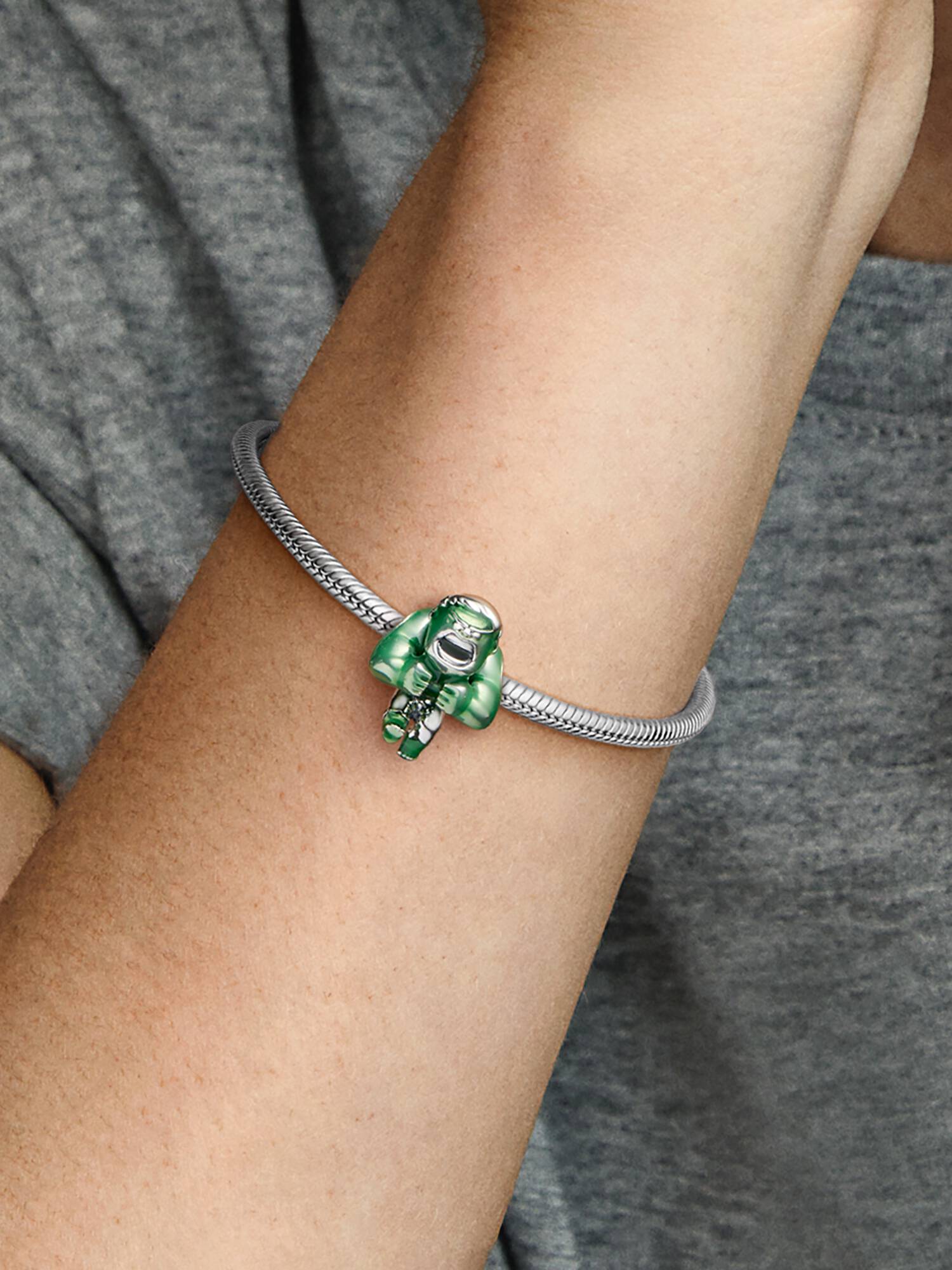 Marvel Hulk sterling silver charm with transparent green enamel