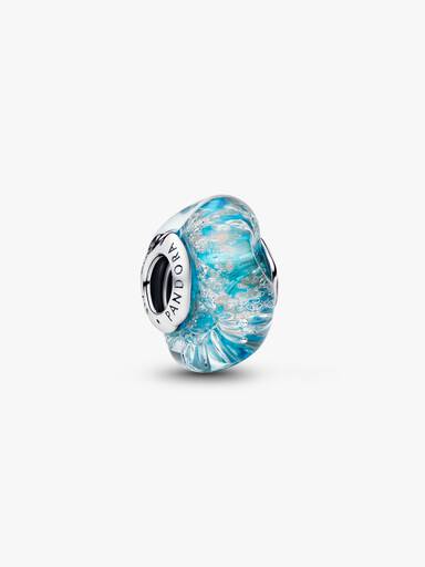 Talisman din sticlă de Murano turcoaz cu sclipici