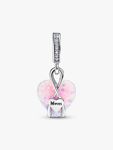 Talisman tip pandantiv cu inimioară opalescentă cu inscripția „Mum”