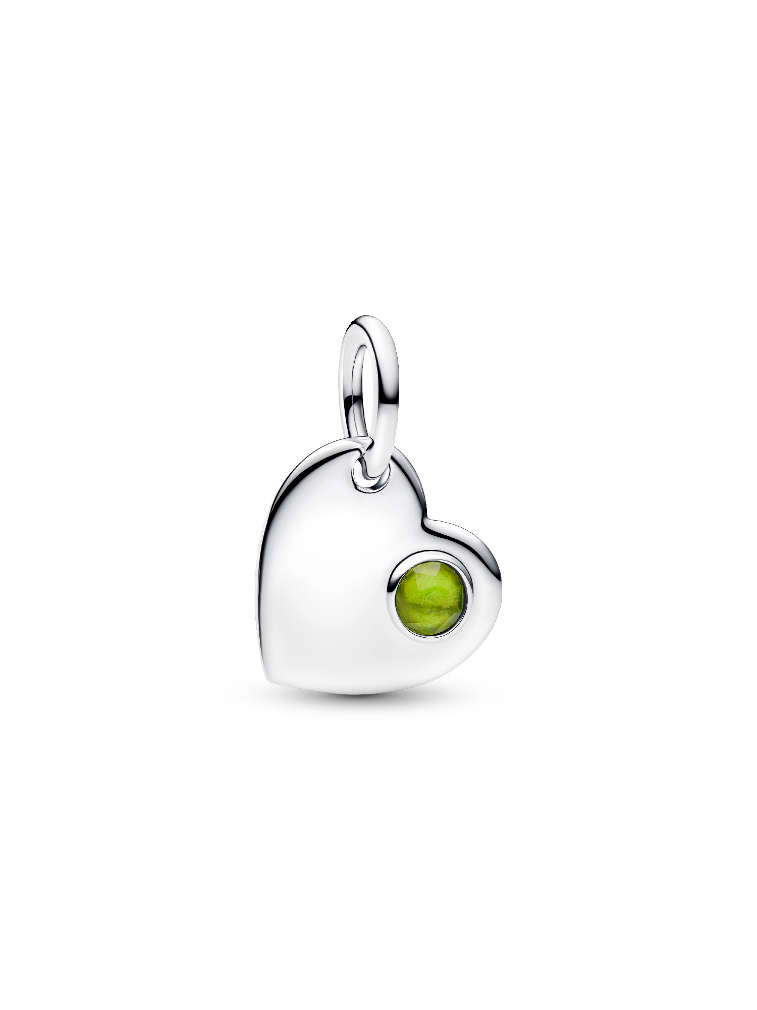 Talisman de tip pandantiv cu inimă inscripționabilă și piatră de culoarea verde primăvară, reprezentativ pentru luna august