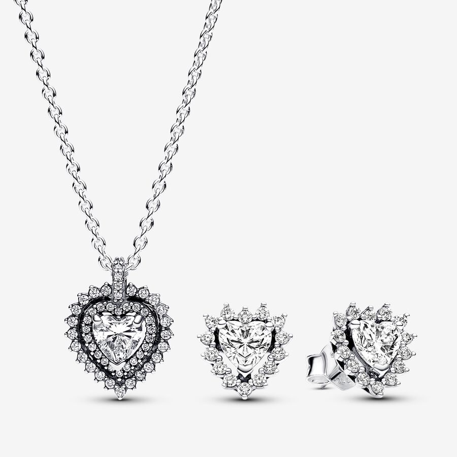 Set cadou de bijuterii strălucitoare cu două inimi și aureolă dublă image number 0