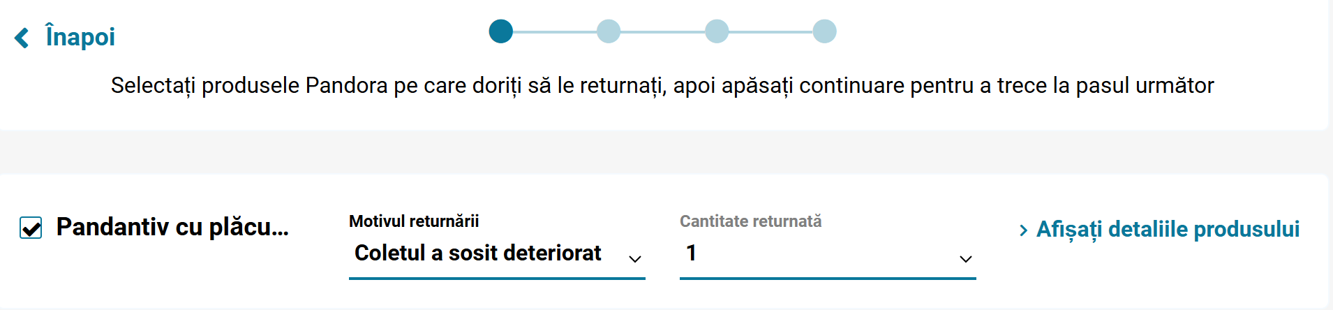 Platformă retur - pasul 2